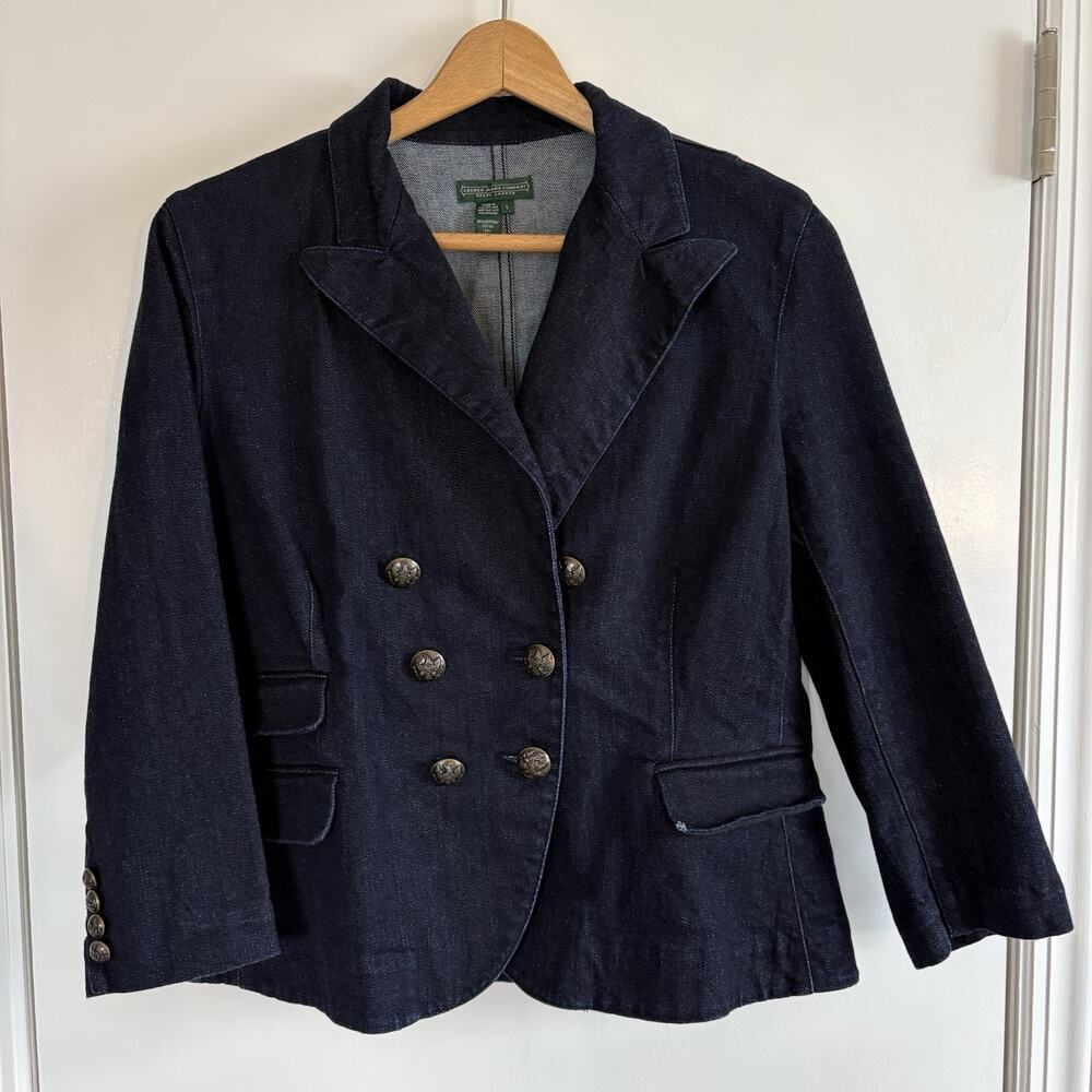 Lauren Jeans Co Ralph Lauren Dark Denim Jean Jacket Blazer Eagle Buttons Large